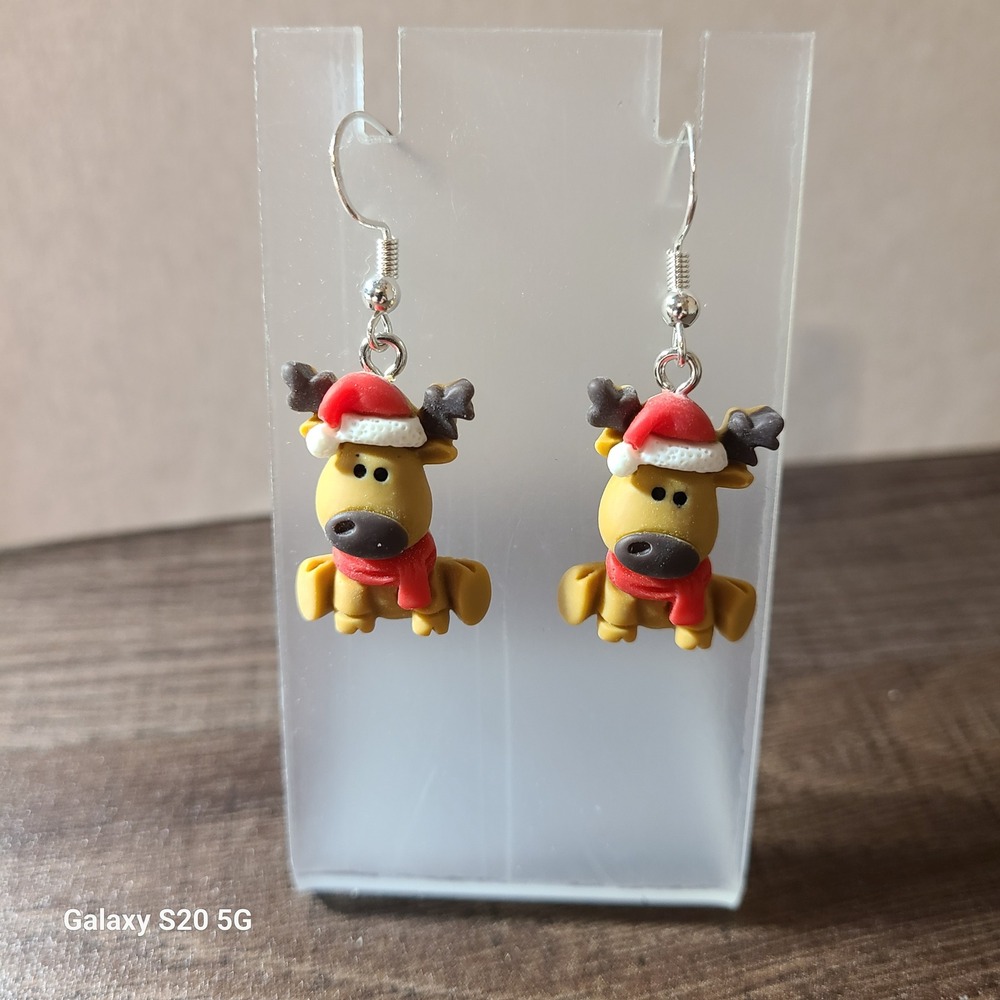 Christmas Puppy Earrings Red Santa Hat‎ Scarf Handmade NEW Jewelry
